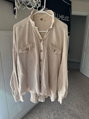 Free People Waffle Knit Button-Front Women's Top in Cream